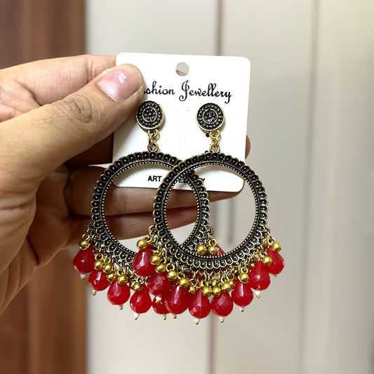 Golden Circle Oxidised Earring (Red Beads) for resin art - ClartStudios - Polymer clay Jewellery