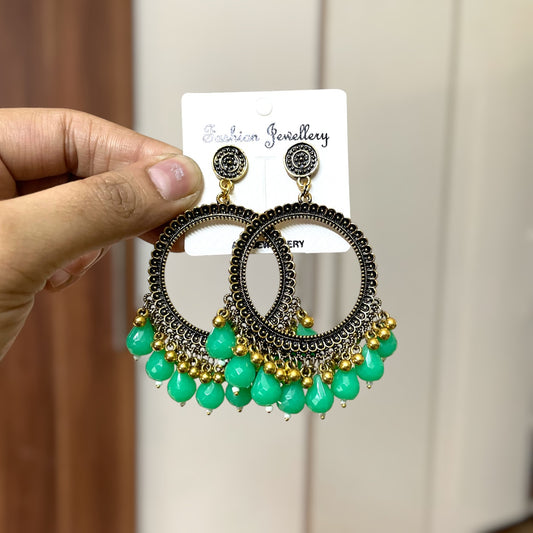 Golden Circle Oxidised Earring (Teal Beads) for Resin Art - ClartStudios - Polymer clay Jewellery