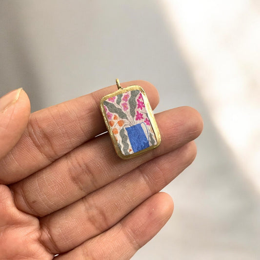 Boho Flower Pot - Cold Porcelain Charms Pendant (Without Chain) - ClartStudios - Polymer clay Jewellery