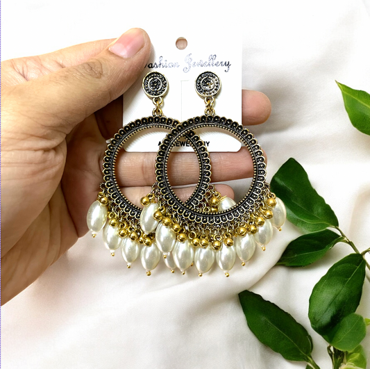 Golden Circle Oxidised Earring (Pearl Beads) For Resin Art - ClartStudios - Polymer clay Jewellery