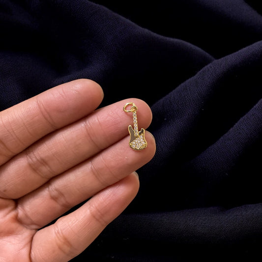 BTF07 - Multi Zircon Guitar Heart 18k Gold Plated Brass Pendant (Anti Tarnish) (1pc) - ClartStudios - Polymer clay Jewellery