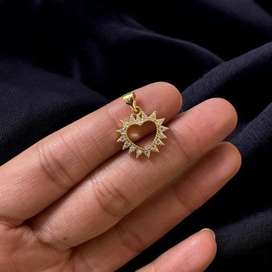 BTF38 - Multi Zircon Classic Hollow Heart 18k Gold Plated Brass Pendant (Anti Tarnish) (1pc) - ClartStudios - Polymer clay Jewellery