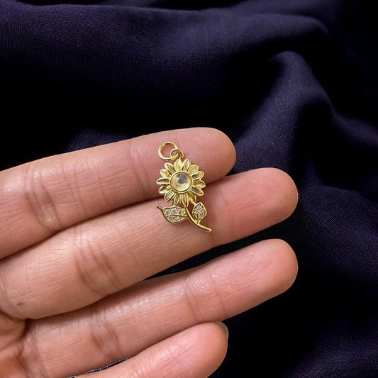 BTF45 - Multi Zircon Daisy with Natural Stone 18k Gold Plated Brass Pendant (Anti Tarnish) (1pc) - ClartStudios - Polymer clay Jewellery