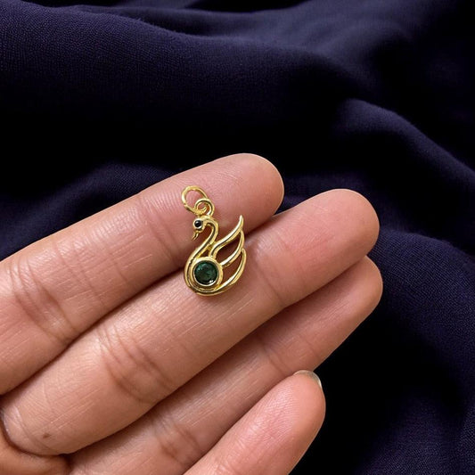 BTF46 - Emerald Zircon Classic Swan 18k Gold Plated Brass Pendant (Anti Tarnish) (1pc) - ClartStudios - Polymer clay Jewellery