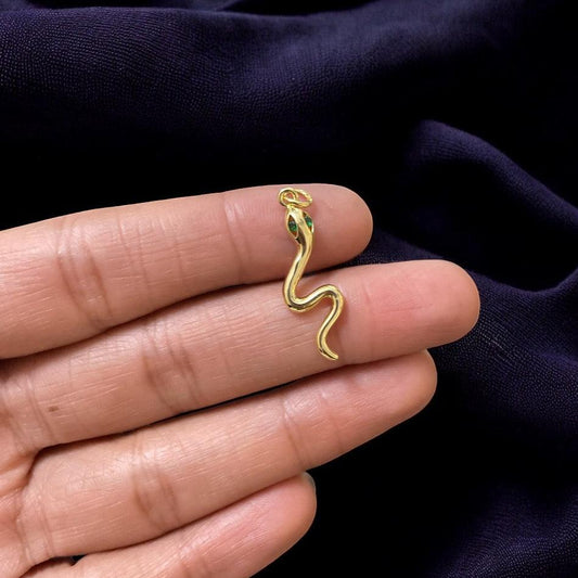 BTF50 - Emerald Zircon Eyed Snake 18k Gold Plated Brass Pendant (Anti Tarnish) (1pc) - ClartStudios - Polymer clay Jewellery