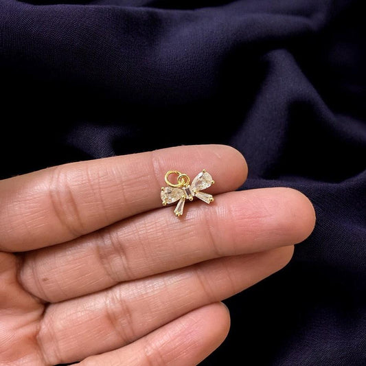 BTF51 - Zircon Bow 18k Gold Plated Brass Pendant (Anti Tarnish) (1pc) - ClartStudios - Polymer clay Jewellery
