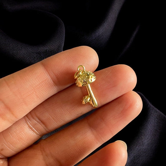 BTF29 - 3d Mushroom 18k Gold Plated Brass Pendant (Anti Tarnish) - ClartStudios - Polymer clay Jewellery
