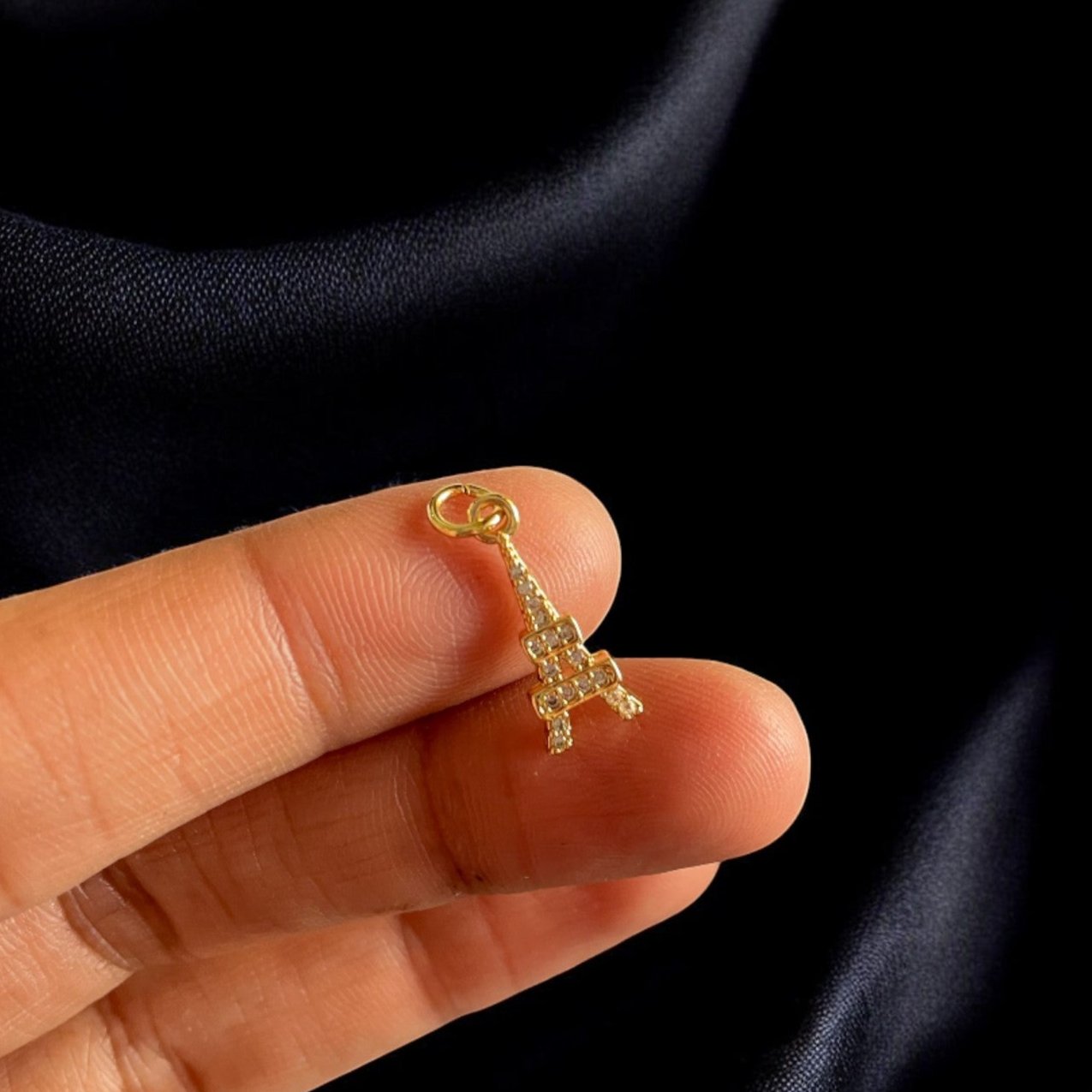 BTF27 - Zircon Multi Stone Eiffel Tower  18k Gold Plated Brass Pendant (Anti Tarnish) - ClartStudios - Polymer clay Jewellery