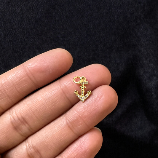 BTF36 - Multi Zircon Anchor 18k Gold Plated Brass Pendant (Anti Tarnish) (1pc) - ClartStudios - Polymer clay Jewellery