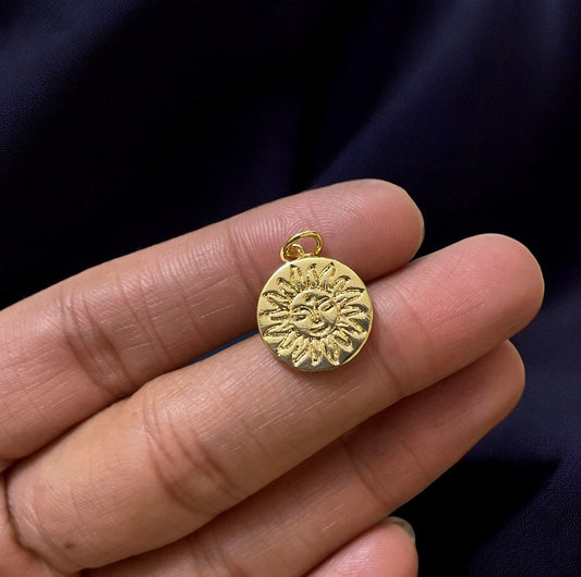 BTF08 - Sun Imprint 18k Gold Plated Brass Pendant (Anti Tarnish) (1pc) - ClartStudios - Polymer clay Jewellery
