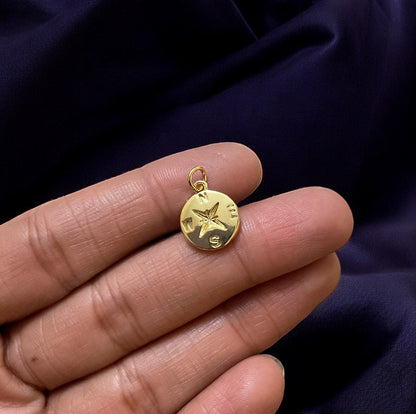 BTF53 - Compass Imprint 18k Gold Plated Brass Pendant (Anti Tarnish) (1pc) - ClartStudios - Polymer clay Jewellery