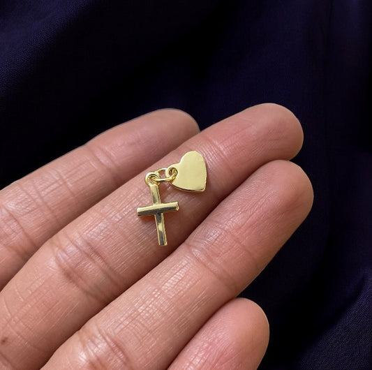 BTF61 - Cross and Heart 18k Gold Plated Brass Pendant (Anti Tarnish) (1pc) - ClartStudios - Polymer clay Jewellery