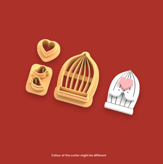 VE27- Love Birds in a Cage Clay Cutter |  Valentine Theme Clay Cutters (3pc Set) - ClartStudios - Polymer clay Jewellery