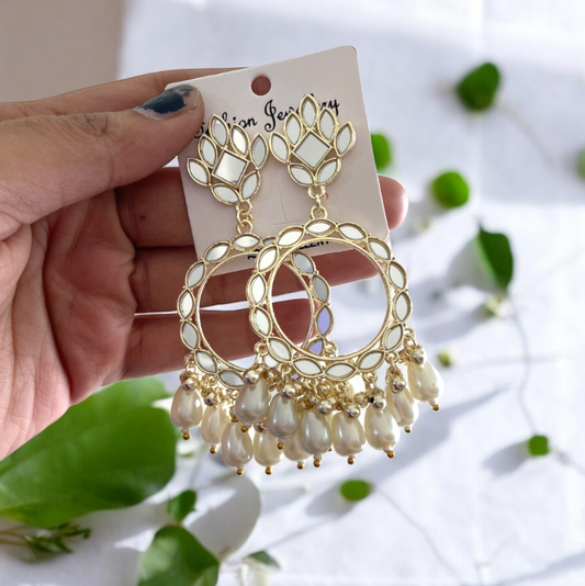 Glass Pearl Beads Light Gold Mirror Earring (Improved Version) - ClartStudios - Polymer clay Jewellery