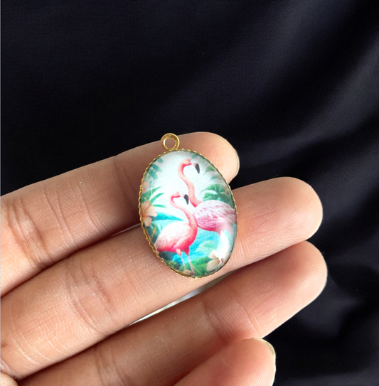 GP20 - Flamingoes Pendant / Charm (1pc) - ClartStudios - Polymer clay Jewellery