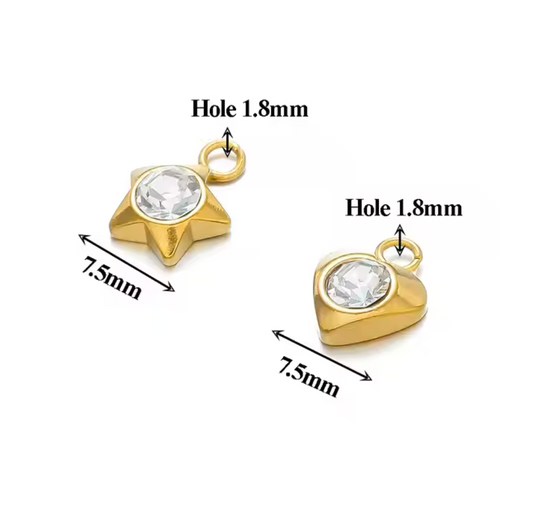 STF062 - Stainless Steel Heart-Shaped Star Zircon Charm Pendants (Anti Tarnish) - ClartStudios - Polymer clay Jewellery