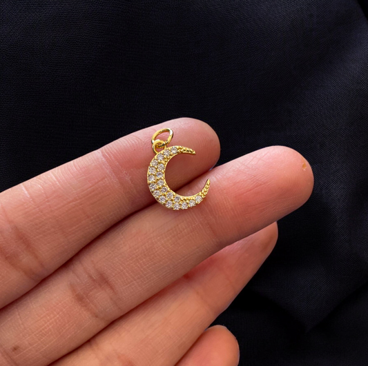 BTF69 - Multi-stone Moon with Zircon 18k Gold Plated Brass Pendant (Anti Tarnish) (1pc) - ClartStudios - Polymer clay Jewellery