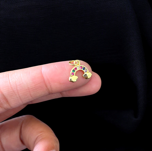 BTF72 - Multi-stone Rainbow Gold Plated Brass Pendant (Anti Tarnish) (1pc) - ClartStudios - Polymer clay Jewellery