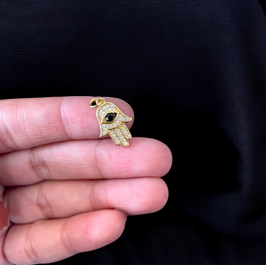 BTF76 -Hand with Zircon Gold Plated Brass Pendant (Anti Tarnish) (1pc) - ClartStudios - Polymer clay Jewellery