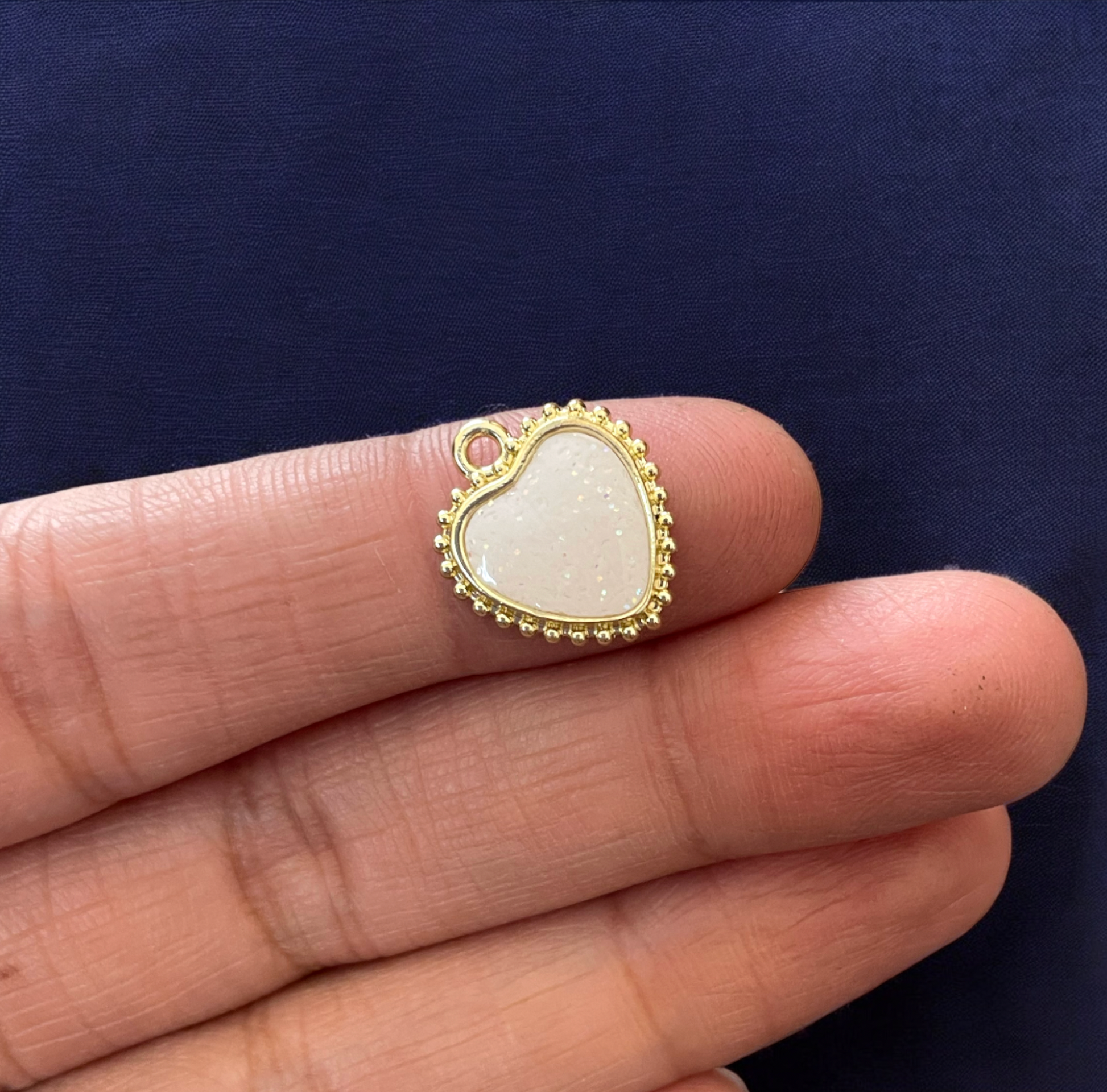 MC3 - Sparkly White Heart Charm - ClartStudios - Polymer clay Jewellery