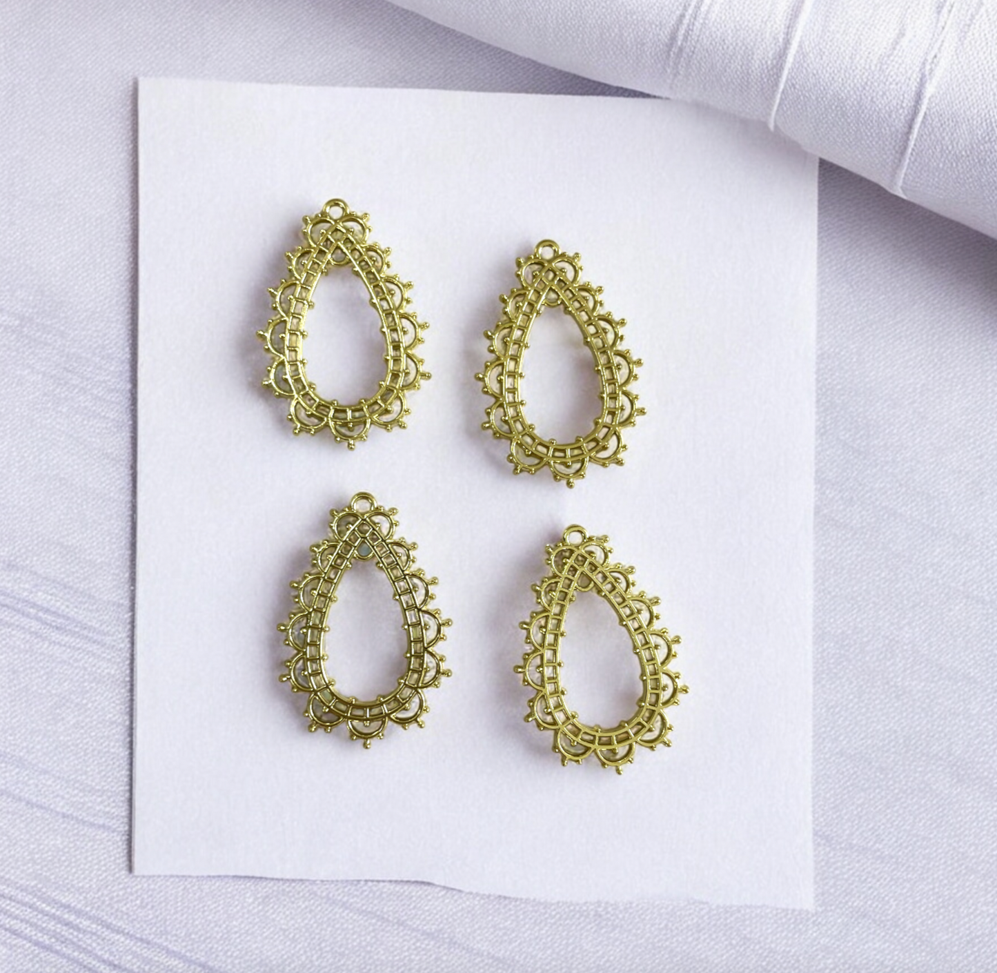 RB63 - Pack of 4 - Drop With Motif Border Hollow Bezel / Charm - ClartStudios - Polymer clay Jewellery