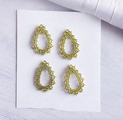 RB63 - Pack of 4 - Drop With Motif Border Hollow Bezel / Charm - ClartStudios - Polymer clay Jewellery