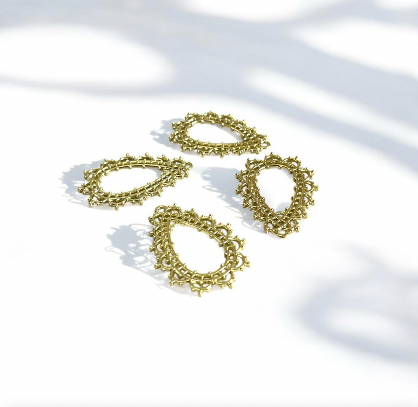 RB63 - Pack of 4 - Drop With Motif Border Hollow Bezel / Charm - ClartStudios - Polymer clay Jewellery