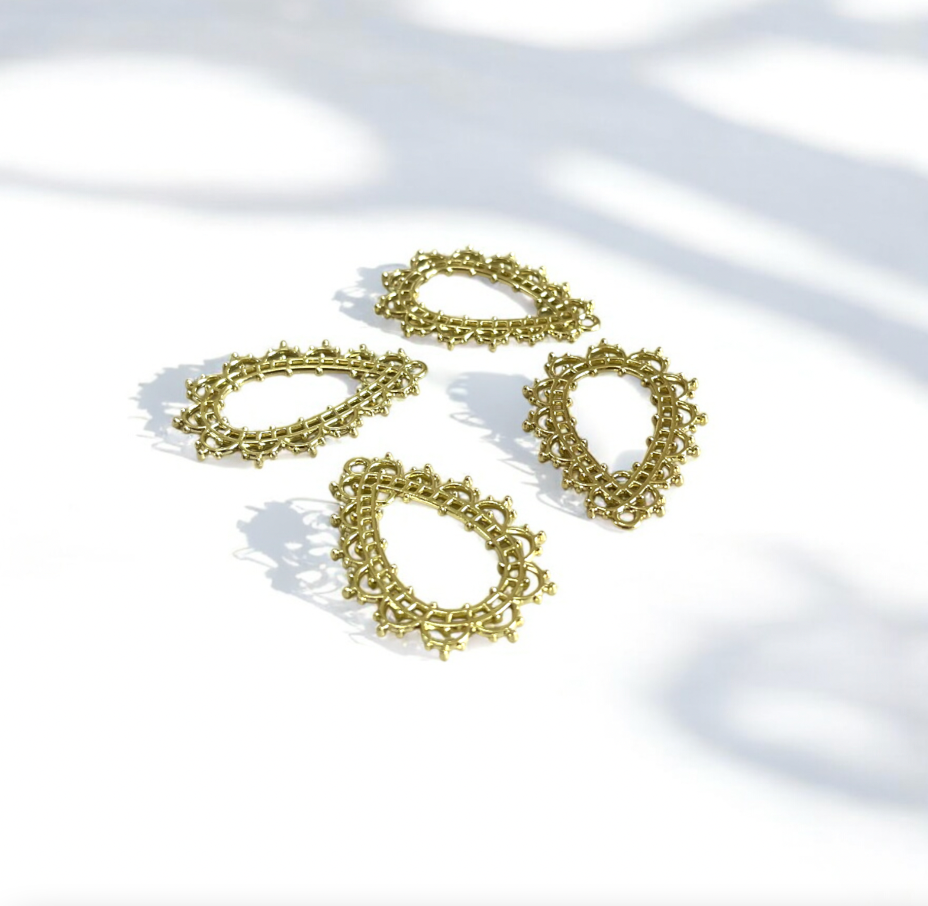 RB63 - Pack of 4 - Drop With Motif Border Hollow Bezel / Charm - ClartStudios - Polymer clay Jewellery