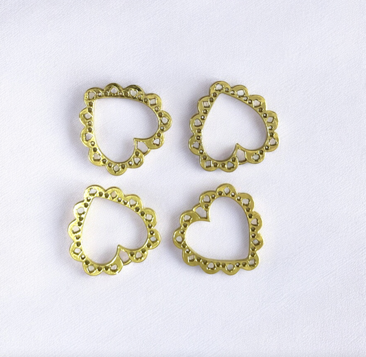 RB65 - Pack of 4 - Patterned Heart Hollow Bezel / Charm - ClartStudios - Polymer clay Jewellery