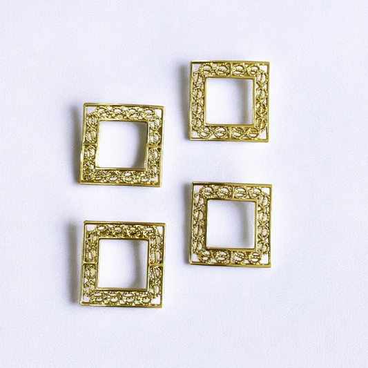 RB60  - Pack of 4 - Pattern Curve Square  Alloy Hollow Bezel / Charm - ClartStudios - Polymer clay Jewellery