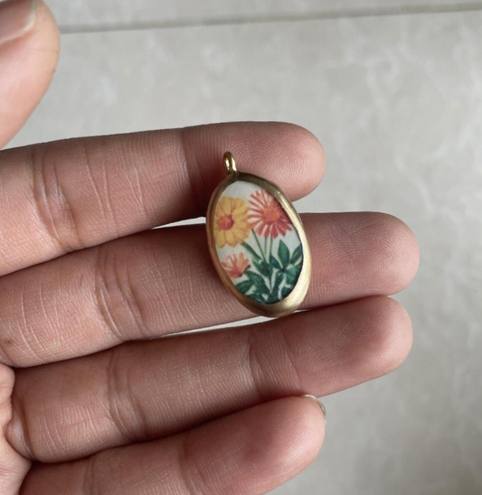 PO10- Orange Yellow Flowers - Cold Porcelain Charms Pendant (Dispatch in 7-9 Days) - ClartStudios - Polymer clay Jewellery