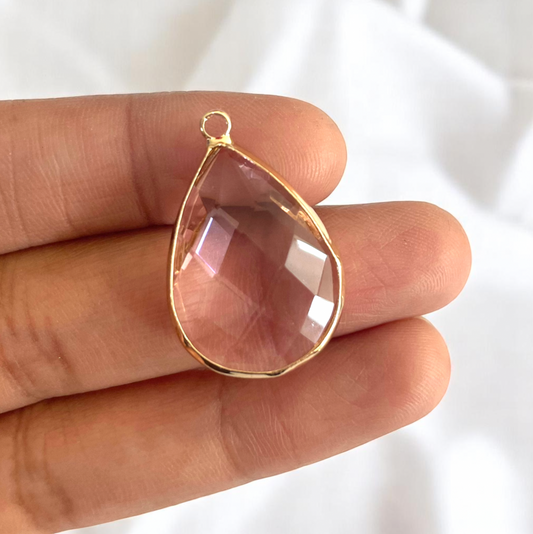 GC04- Bright Pink Big Drop Glass Crystal (1pc) - ClartStudios - Polymer clay Jewellery