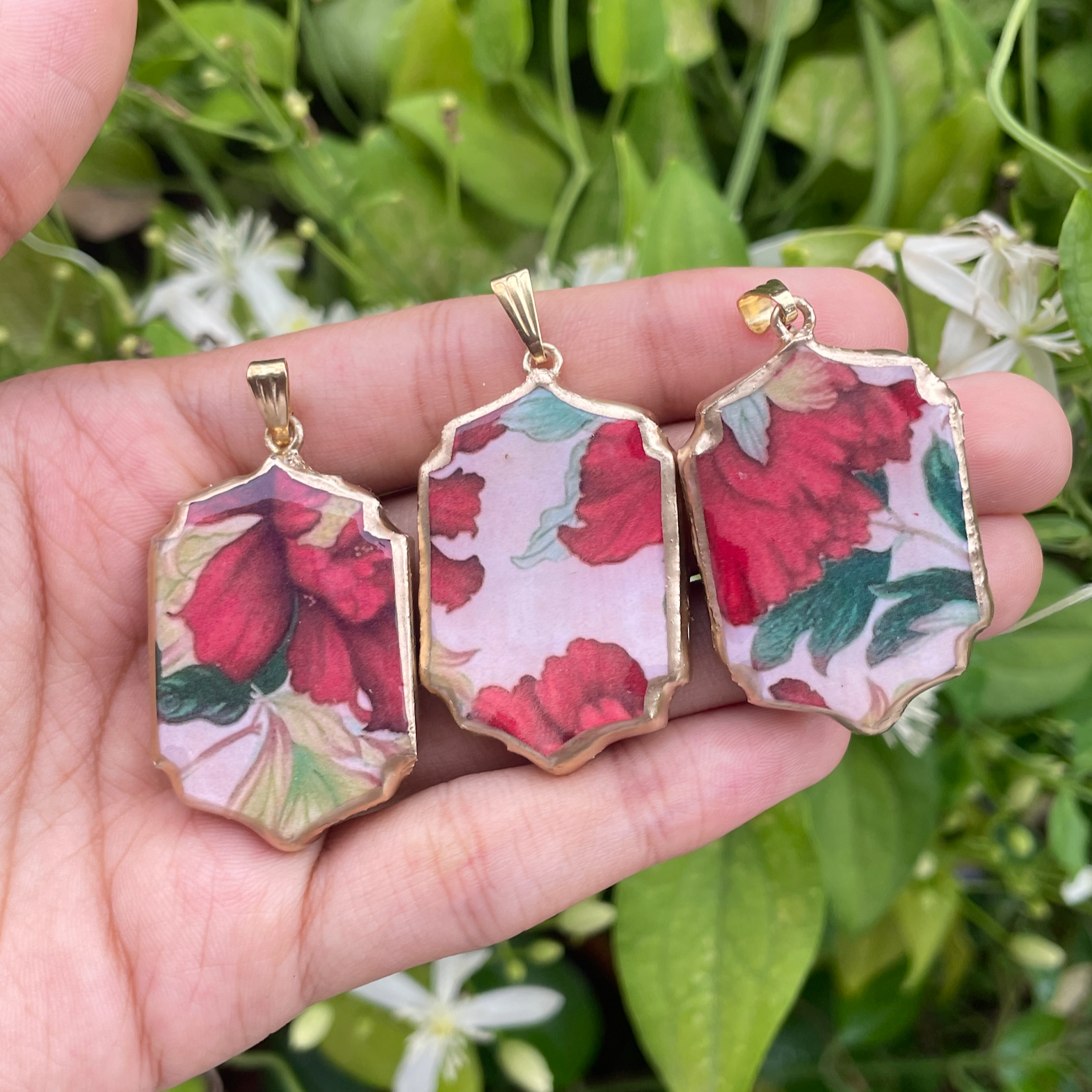 Floral Motif Shaped - Cold Porcelain Charms Pendant (With Bail) - ClartStudios - Polymer clay Jewellery