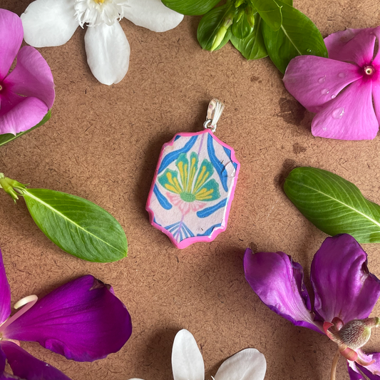 Abstract Floral Pattern Motif Shaped - Cold Porcelain Charms Pendant (With Bail) - ClartStudios - Polymer clay Jewellery