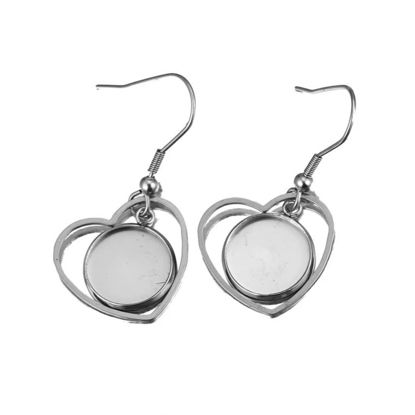 DY02 - (Pack of 2 pair) Heart Anti Tarnish Stainless Steel Earring Base ( Silver) - ClartStudios - Polymer clay Jewellery