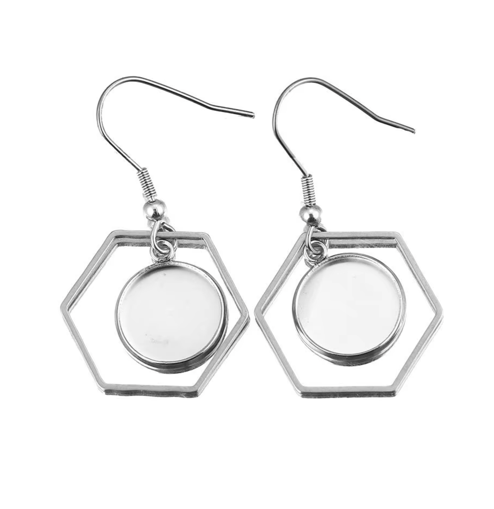 DY04 - (Pack of 2 pair) Hexagon Anti Tarnish Stainless Steel Earring Base ( Silver) - ClartStudios - Polymer clay Jewellery