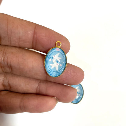 GN023 - Pack of 2pcs - Pastel Love Birds - Glass Pendants with Metal Base - ClartStudios - Polymer clay Jewellery