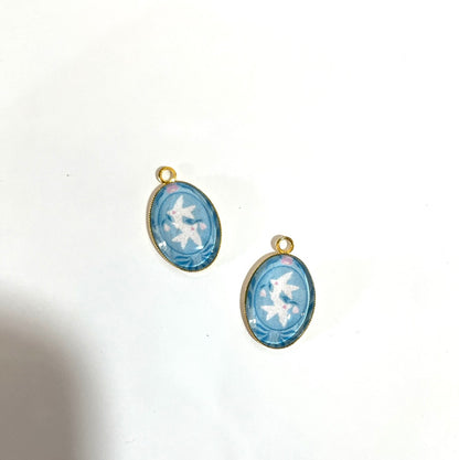 GN023 - Pack of 2pcs - Pastel Love Birds - Glass Pendants with Metal Base - ClartStudios - Polymer clay Jewellery