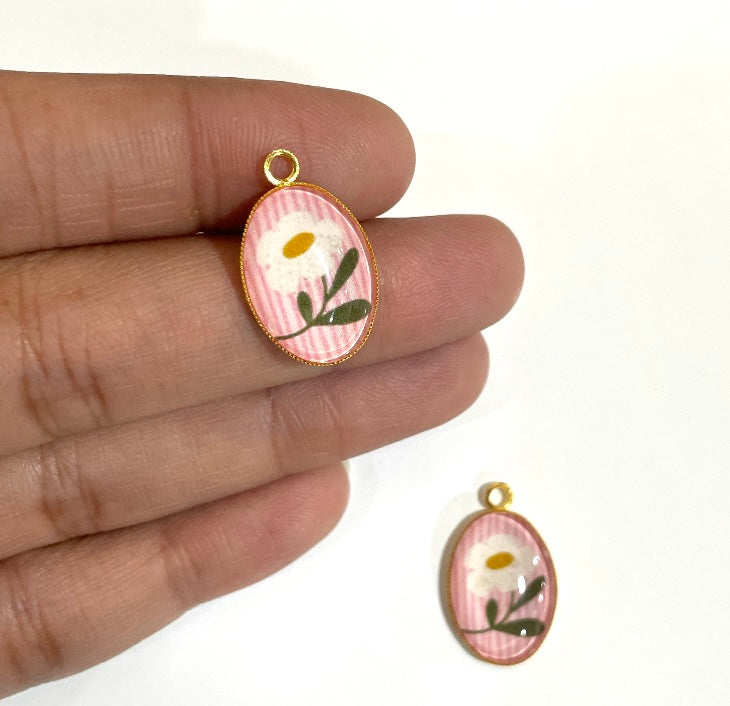 GN020 - Pack of 2pcs - White Flower - Glass Pendants with Metal Base