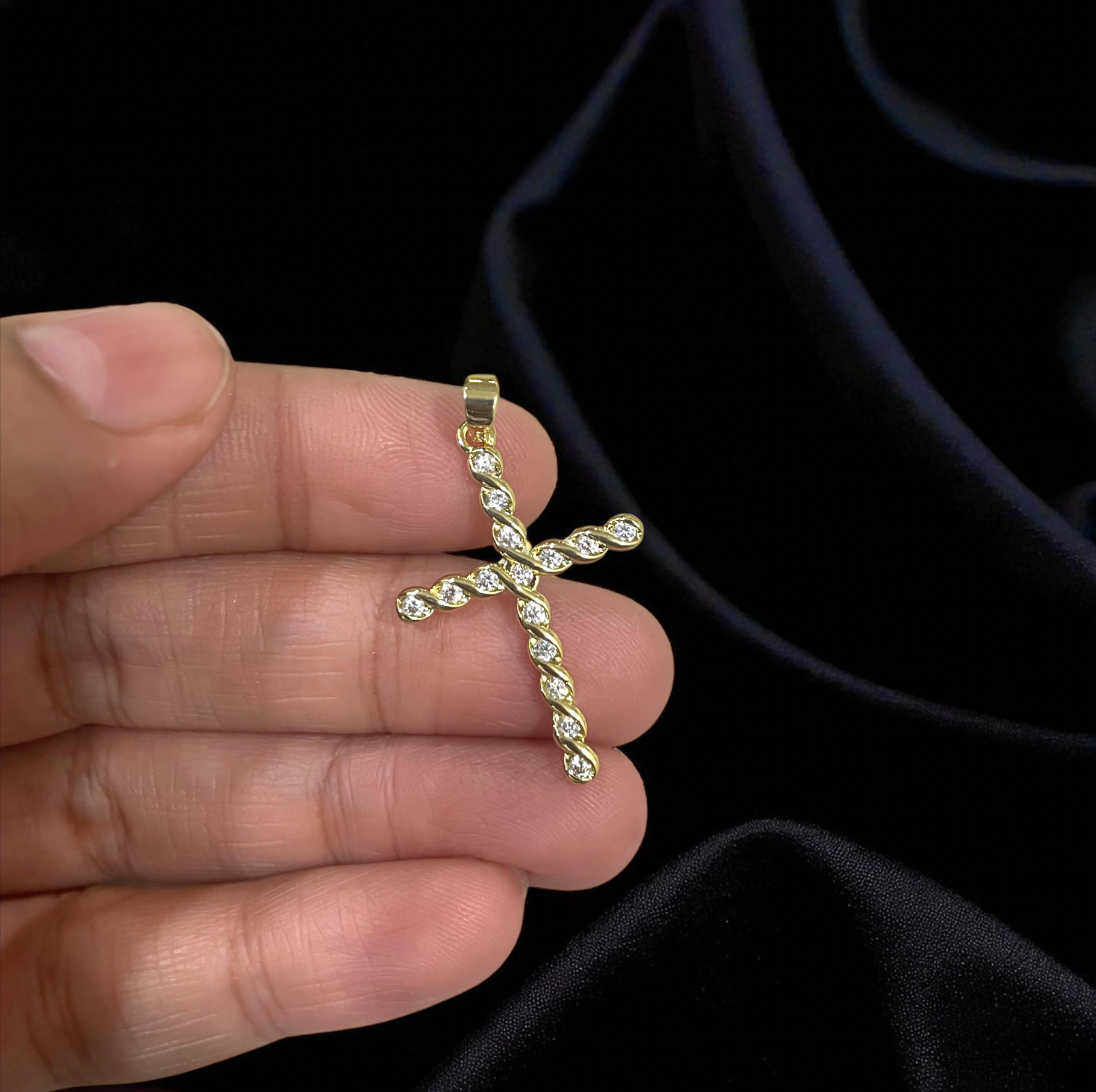 BTF108 - Zircon Multi Stone Cross 18k Gold Plated Brass Pendant (Anti Tarnish) - ClartStudios - Polymer clay Jewellery