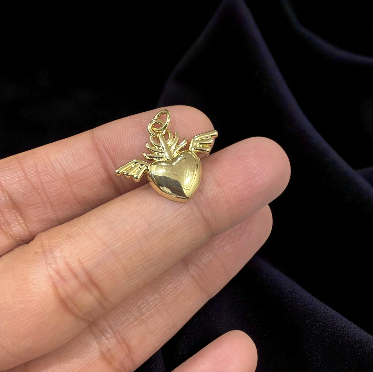 BTF112 - Heart with wings 18k Gold Plated Brass Pendant (Anti Tarnish) - ClartStudios - Polymer clay Jewellery