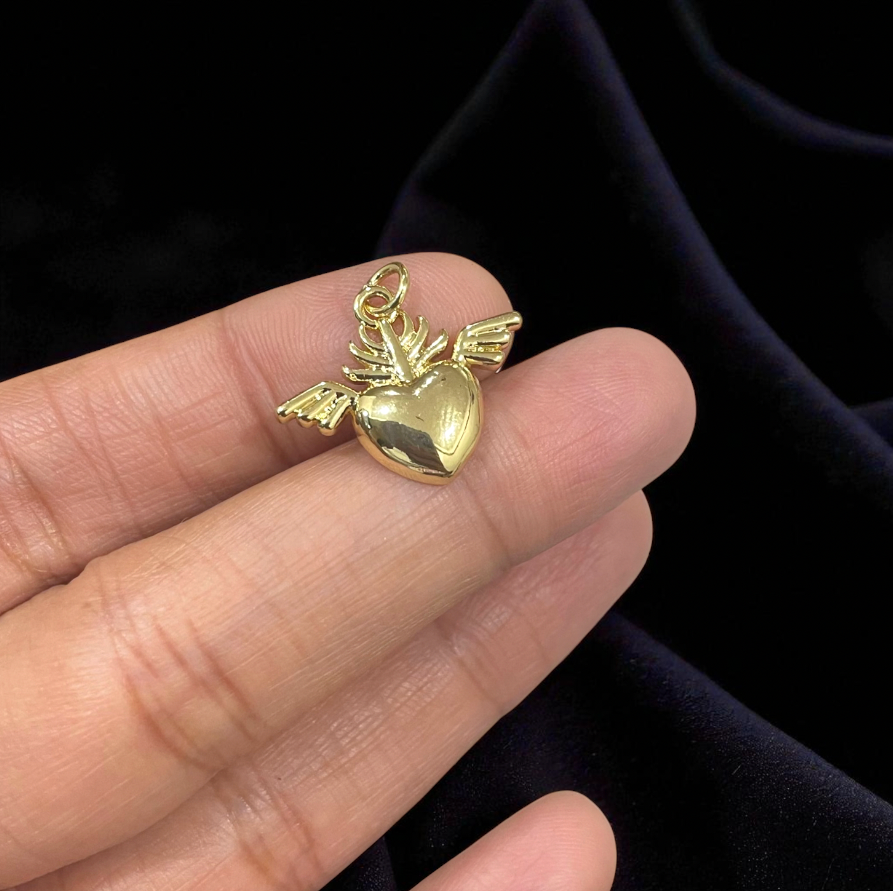 BTF112 - Heart with wings 18k Gold Plated Brass Pendant (Anti Tarnish) - ClartStudios - Polymer clay Jewellery
