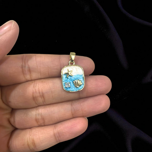 BTF133 - Beach Theme Enamel Filled with Zircon Gold Plated Brass Pendant (Anti Tarnish) (1pc) - ClartStudios - Polymer clay Jewellery