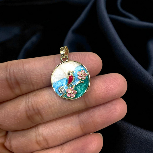 BTF132 - Bird Enamel Filled with Zircon Gold Plated Brass Pendant (Anti Tarnish) (1pc) - ClartStudios - Polymer clay Jewellery