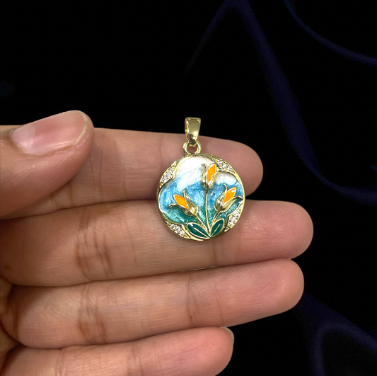 BTF131 -Flower Enamel Filled with Zircon Gold Plated Brass Pendant (Anti Tarnish) (1pc) - ClartStudios - Polymer clay Jewellery