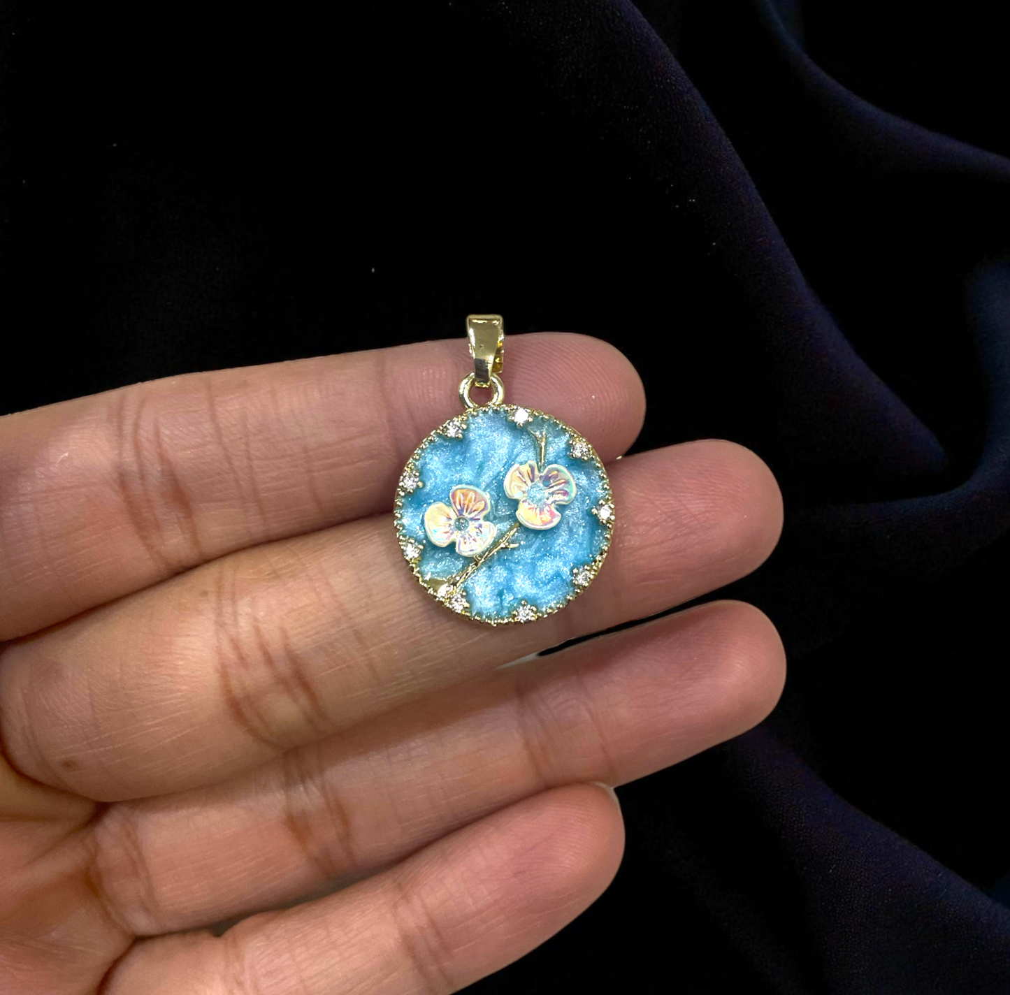 BTF131 -Flower with Zircon Gold Plated Brass Pendant (Anti Tarnish) (1pc) - ClartStudios - Polymer clay Jewellery