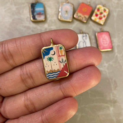 Pack of 5 - Mix Theme Basic Rectangle Shape Designs - Resin Base Earring Charms Pendant (RU53 - RU59)(4-5 day Dispatch) - ClartStudios - Polymer clay Jewellery