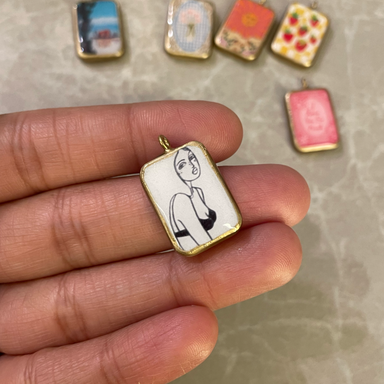 Pack of 5 - Mix Theme Basic Rectangle Shape Designs - Resin Base Earring Charms Pendant (RU53 - RU59)(4-5 day Dispatch) - ClartStudios - Polymer clay Jewellery