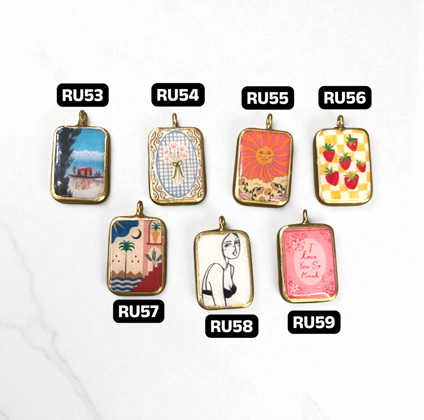 Pack of 5 - Mix Theme Basic Rectangle Shape Designs - Resin Base Earring Charms Pendant (RU53 - RU59)(4-5 day Dispatch) - ClartStudios - Polymer clay Jewellery