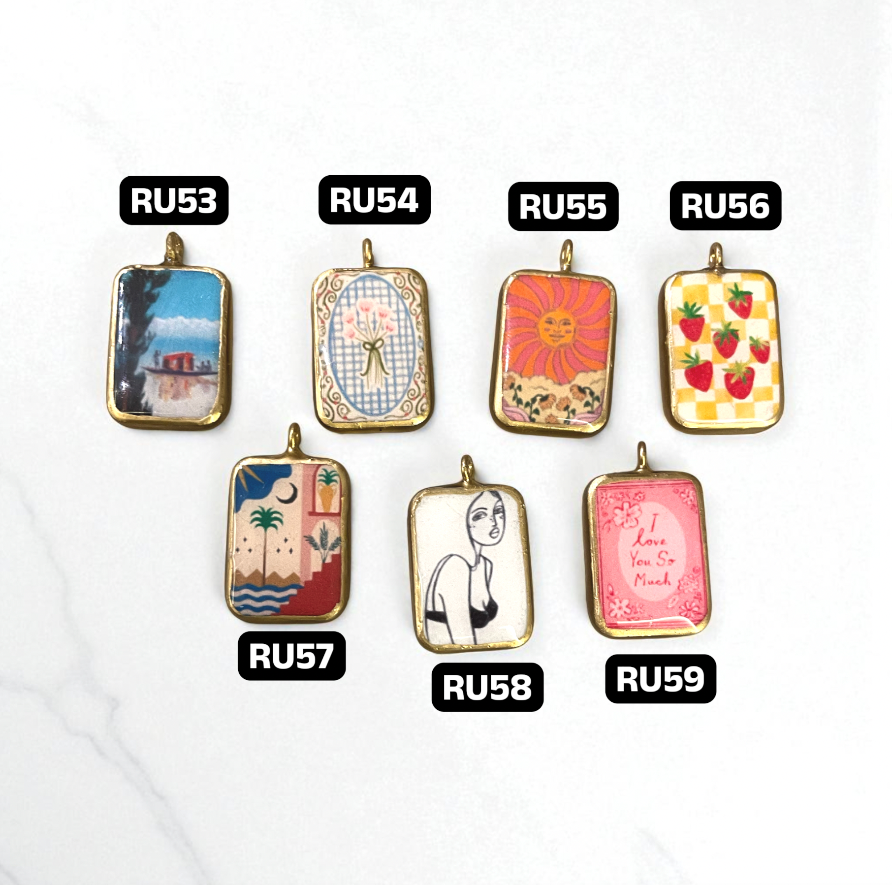 Pack of 5 - Mix Theme Basic Rectangle Shape Designs - Resin Base Earring Charms Pendant (RU53 - RU59)(4-5 day Dispatch) - ClartStudios - Polymer clay Jewellery